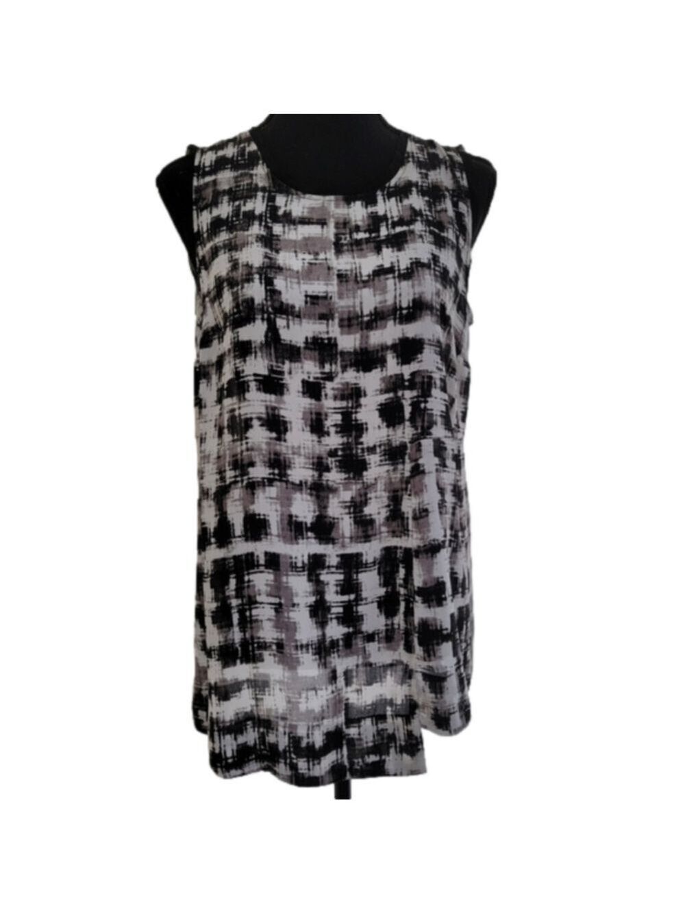 Euc Simply Vera Wang Black/White Asymmetrical Hem Sleeveles Tunic/Blouse Size PM